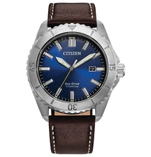 Citizen Men's Brycen Eco-Drive Silver Brown Leather Watch 41MM AW1840-09L