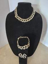 Vintage Silver Chuck Chink Link 4 pc Design ' Necklace Earrings Bracelet '