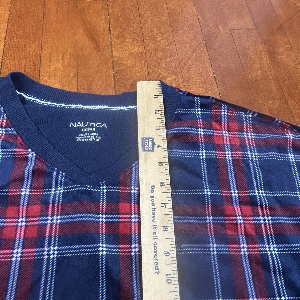 Juego de pijama Nautica XL para mujer de 2 piezas azul a cuadros polar poli manga larga cuello en V Foto 4 de 4