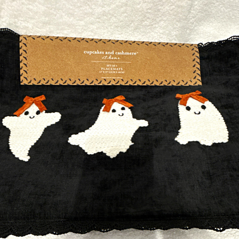 Cupcakes and Cashmere at Home Halloween Ghost Embroidered Placemats Set 4 13x19