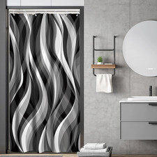 Stall Small RV Black White Grey Shower Curtain Half Size Narrow Abstract Striped