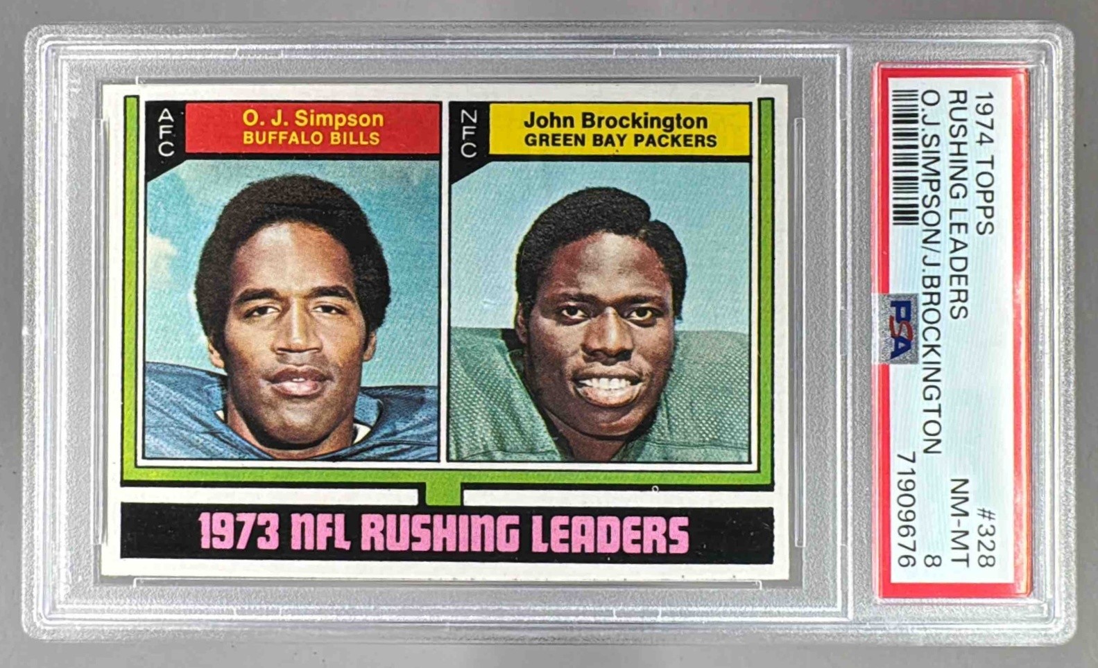 71909676 OJ Simpson John Brockington 1973 Rushing Leaders 1974 Topps #328 PSA 8