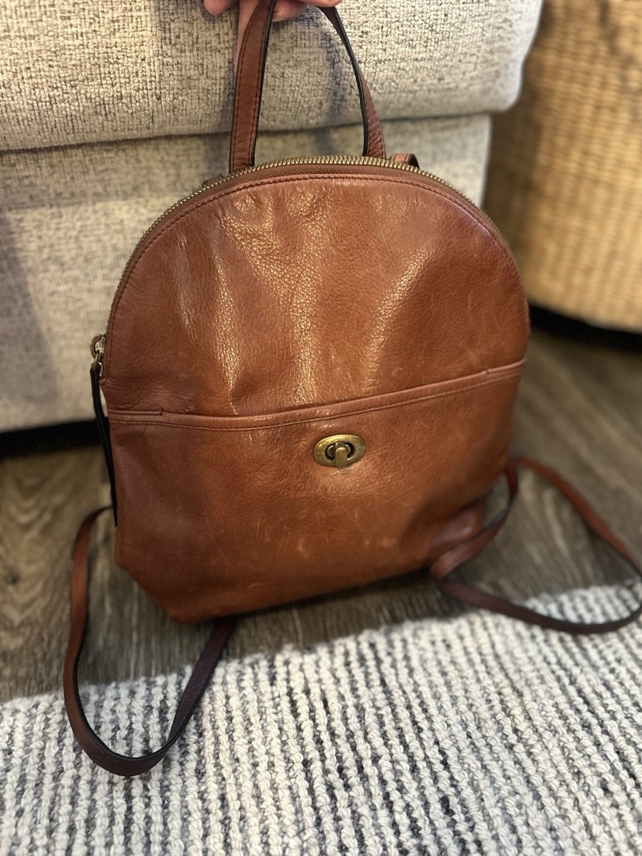 Margot New York Camille Turn Lock Leather Backpack /brown cognac Camille Backpack in Brandy – Margot New York main image 4