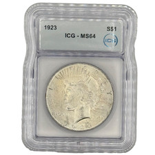 1923 Silver Peace Dollar $1 MS64 ICG
