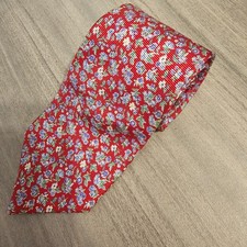 Lauren Ralph Lauren Tie Red Floral Twill Silk Hand Made in USA 57x3.5" Christmas