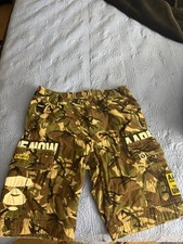 Aape by A Bathing Ape Camouflage Cargo Shorts Pockets Logo Accents Brown Green