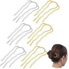 6 Pcs French Twist Hair Pin Metal Hair Forks Clip U Shaped Updo Bun Comb 4 Prong