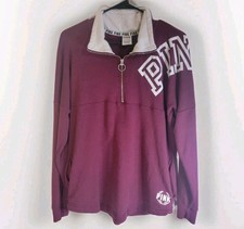 Victorias Secret Pink Womens Sweater Sweatshirt XS Red Quater Zip Pullover 1/4