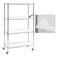 Chrome 4-Tier Rolling Carbon Steel Wire Garage Storage Shelving Unit with Caster
