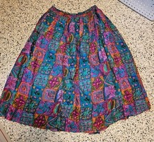 Blue Cabana M Purple Artsy Maxi Skirt Crinkle Elastic Waist Summer Festival