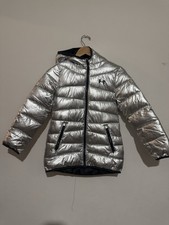 Under Armour ColdGear Youth M Silver Hooded Puffer Jacket Full Zip Pockets
