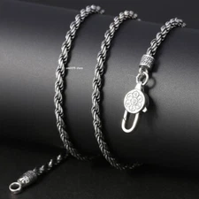 Real Solid S925 Sterling Silver Necklace Men's 3mm Solid Twist Rope Link Chain