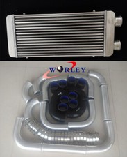 Universal FMIC Intercooler 600x300x76mm DUAL TWIN PASS 3" 76mm +BLACK piping kit