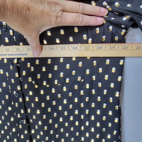 Who What Wear Blouse Women M Metallic Polka Dot Shirt Workwear Black Gold Button - Picture 10 of 13