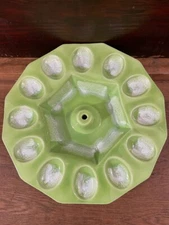 MCM Vintage Green and White Egg Serving Tray Wood Grain Look Bottom USA 307