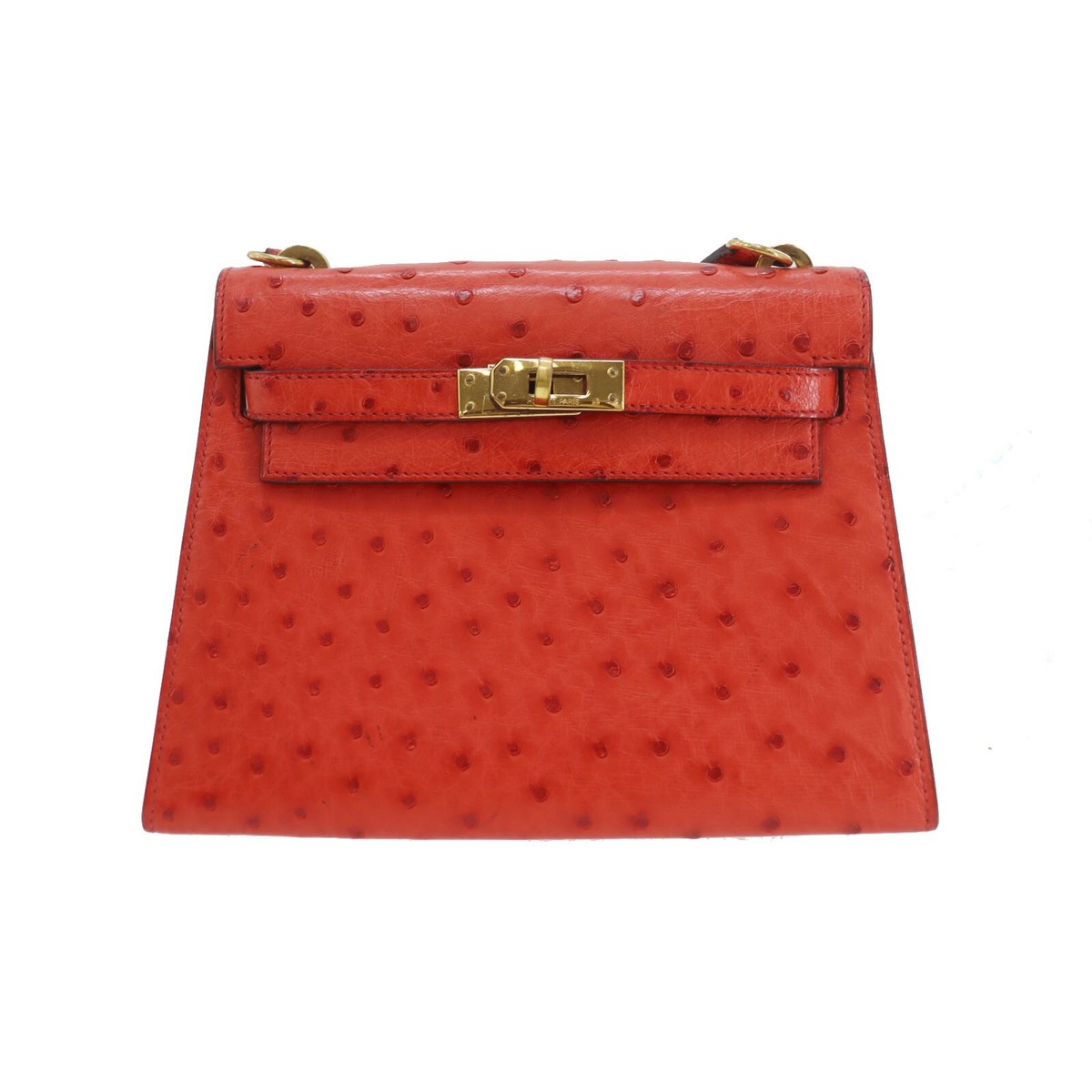 HERMES Used Mini Kelly 20 Used Shoulder Red Ostrich Leather