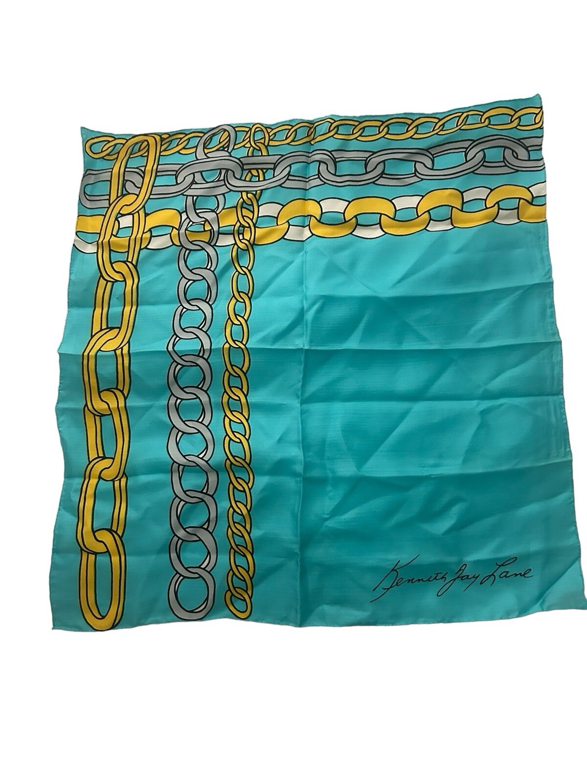 VTG. Kenneth Jay Lane Pure Silk Scarf Chain Links… - image 4