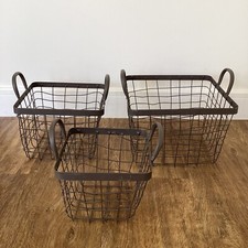 Dunelm set of 3 sizes wire metal baskets square brown-grey shabby chic cottage