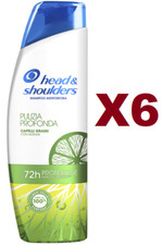 6 PZ HEAD & SHOULDERS PULIZIA PROFONDA CAPELLI GRASSI SHAMPOO ANTIFORFORA 225ML 