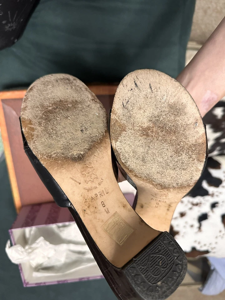 Vintage Brighton April Women Black Chocolate Sandal Kitten Heel Western  Sz 8 - Image 4 of 4