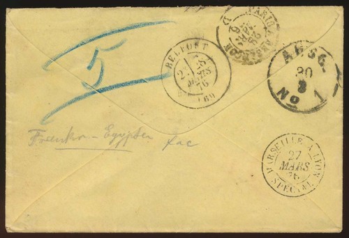 Ägypten 1876 Brief aus ALEXANDRIA über MARSEILLE n. LÜBECK, Deutschland