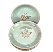 5 Stoneware Pottery Sauce Appetizer Tidbit Dishes Grape Design Teal 5.5"