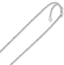 1.5mm Solid Adjustable Sparkle Twisted Rock Chain REAL 14K White Gold Up To 22"