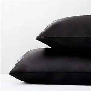 Satin Pillowcase for Hair and Skin Silk Pillow Case 2 Pack, Queen Size Black