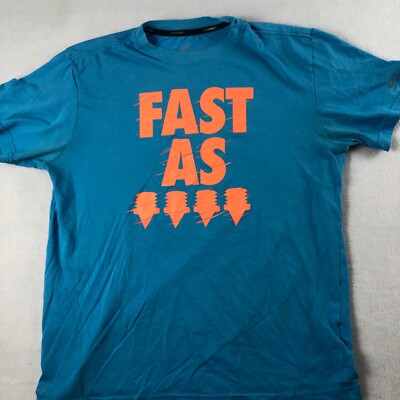 NIKE Shirt Mens Medium Blue Orange Short Sleeve Crewneck Running Gym Athletic*
