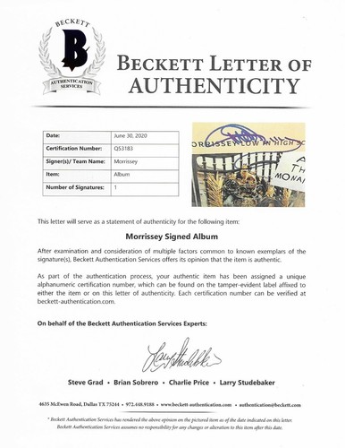 MORRISSEY signed autographed "LOW IN HIGH SCHOOL" LP RECORD BECKETT LOA (BAS) - Picture 4 of 12