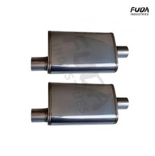 A Pair Of 3.0 Offset In3.0 Center Out Universal Oval Muffler Exhaust