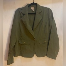 Chico's Olive Green Open Front Button Jacket Size 1/Medium