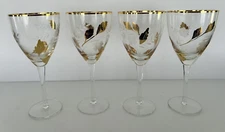 4 Vtg Libbey Royal Fern Tulip Long Stem Glasses  6 3/4“ Gold White Barware MCM