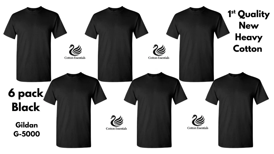 Gildan (6-pack) Black Solid Heavy Cotton Short Sleeve Blank T-Shirt S-3XL - Image 2 of 4