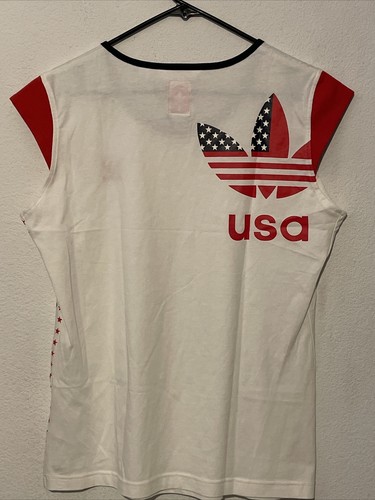 Adidas USA Flagge Trefoil Logo Damen Flügelärmel weiß Shirt Größe XL - Bild 3 von 12