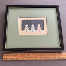 FRAMED  MATTED NEEDLEPOINT SNOWMAN WALL HANGING VINTAGE