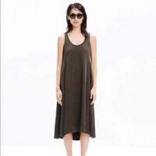NWT Madewell Tank Swing Midi Dress Small Ash Green Sleveless Tent A line