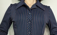 JC Penney Polyester 1970s Button Up Striped Shirt With Pockets Medium Big Collar