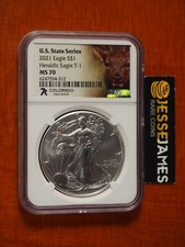 2021 $1 AMERICAN SILVER EAGLE NGC MS70 U.S. STATE SERIES COLORADO LABEL T1