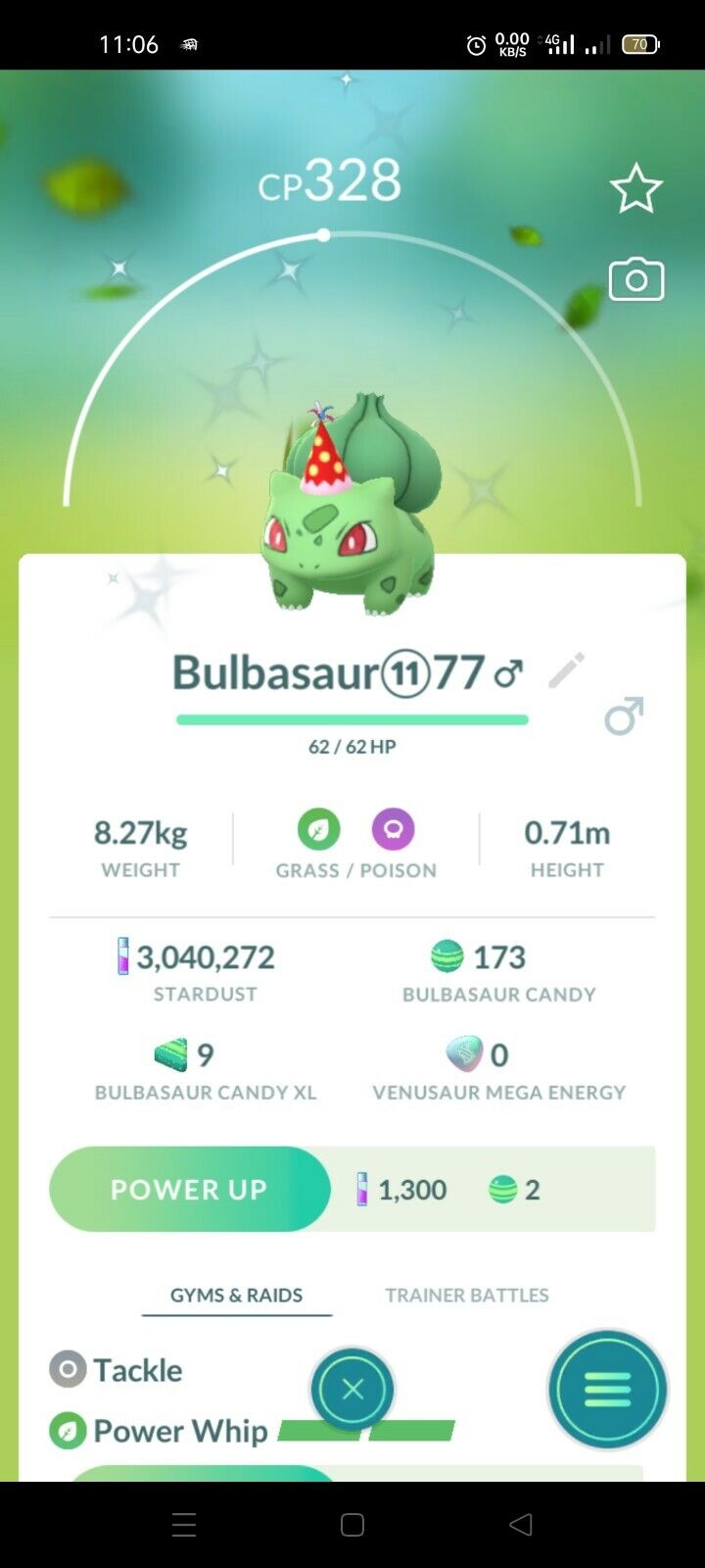 Pokémon GO Shiny Bulbasaur Wearing Hat – Trade 20.000 stardust