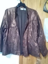 Chicos Women s 2 Silk Linen Button Up Brown Shimmer Bohemian Jacket W/ Pockets