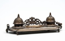 Vintage Brass Bronze Finish Inkwell Two Ink-wells