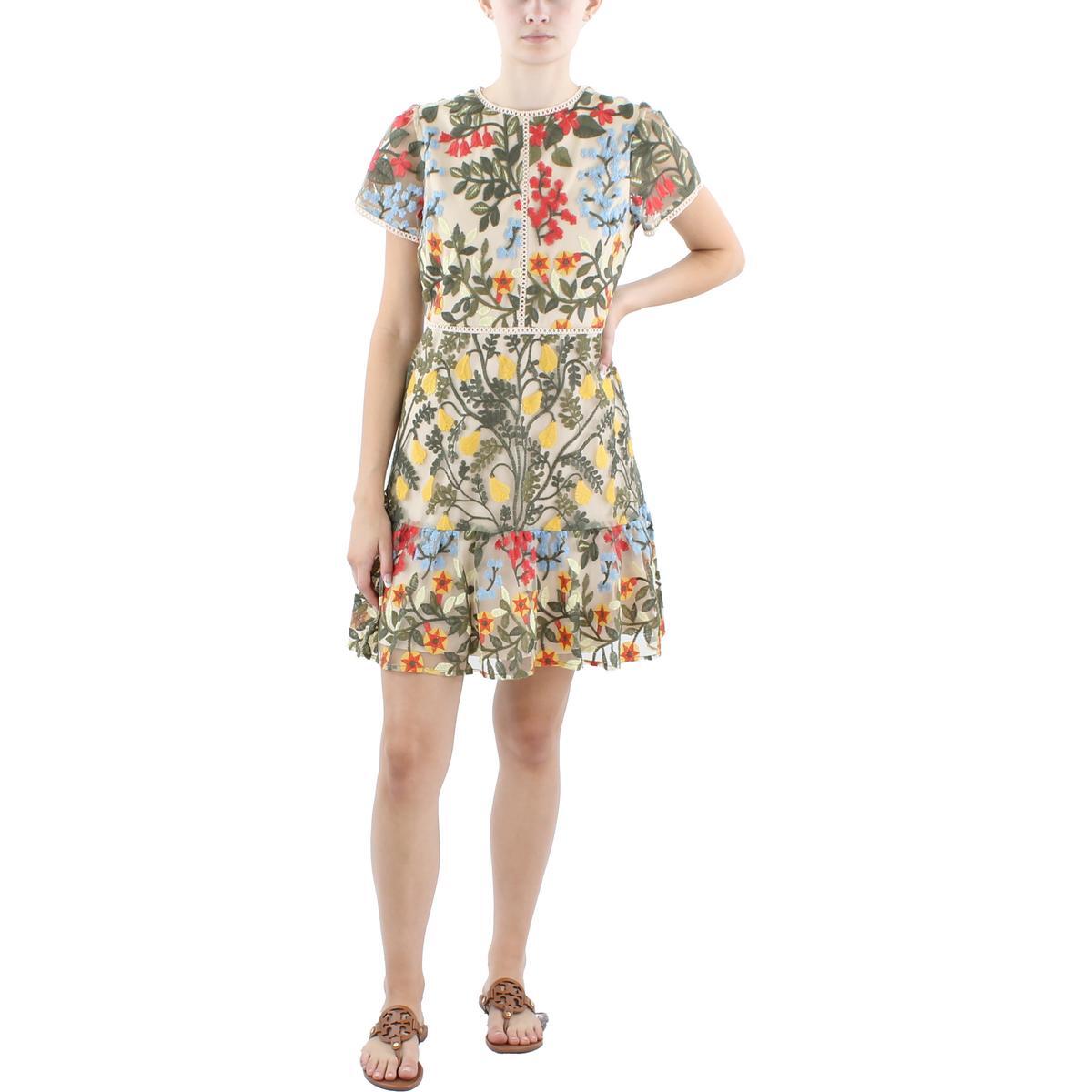 Женское бежевое мини-платье с вышивкой Tahari ASL Petites 10P BHFO 5124