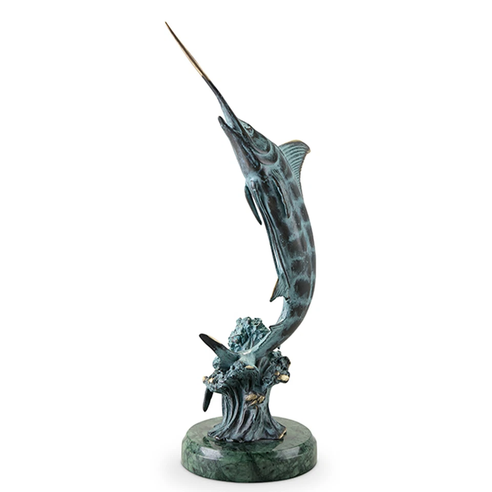 Escultura de Caza Marlín Latón Pez Estatua Base de Mármol Costera ~ SPI Home 30816 Foto 3 de 4