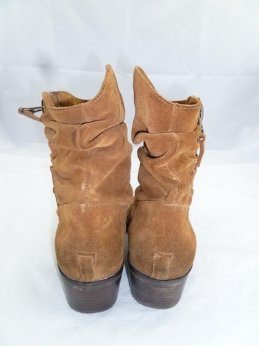 REBA SLOUCH 8 USED BROWN RUST SUEDE LEATHER ZIP UP HEELS/BOOTIES/ANKLE BOOTS - Picture 5 of 9