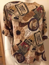 Nora Noh Vintage Silk Blouse Top Size 1X Travel Cairo Postcard Vacation 