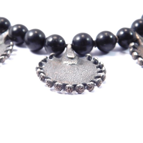 MODERNIST TUFA CAST STERLING SILVER ONYX BEAD NECKLACE - Picture 4 of 8