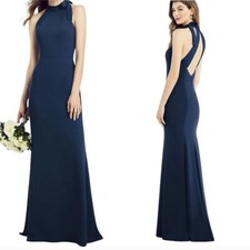 New AFTER SIX 6R Midnight Crepe Halter Dress With Bow Neck Women 6827