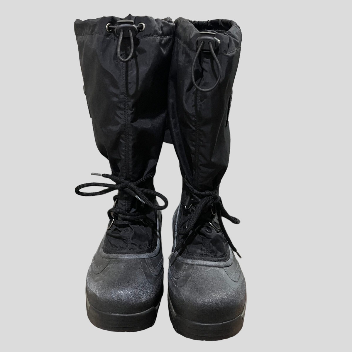 SOREL SNOWLION Black Nylon Rubber Insulated Snow BOOTS 