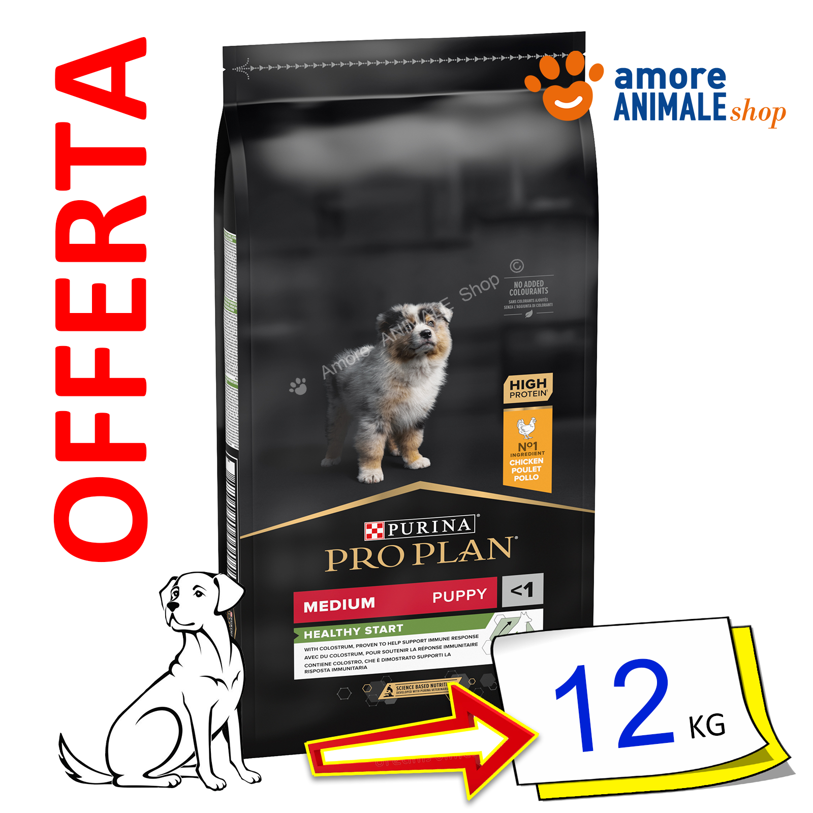 PURINA Dog PRO PLAN → Puppy Healty Start Medium, Pollo - 3 / 12 kg - Cane Cani